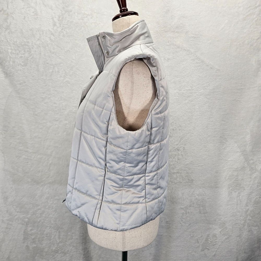 Lauren Ralph Lauren Quilted Vest Womens Sz Medium Gray Full Zip Button Mock Neck - Picture 2 of 8